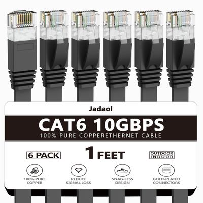 Jadaol Cat 6 Ethernet Cable 1 ft 6-Pack, 10Gbps Support Cat8 Cat7 Network, Flat High Speed LAN Internet Patch Cables, Short Ethernet Cables for Router, Modem, Switch, PC, Laptop, Gaming Console, Black