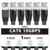 Jadaol Cat 6 Ethernet Cable 1 ft 6-Pack, 10Gbps Support Cat8 Cat7 Network, Flat High Speed LAN Internet Patch Cables, Short Ethernet Cables for Router, Modem, Switch, PC, Laptop, Gaming Console, Black view 1