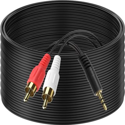 PASOW 3.5mm Stereo Male to 2RCA Male (Right and Left) RCA Audio Cable (100 Feet)