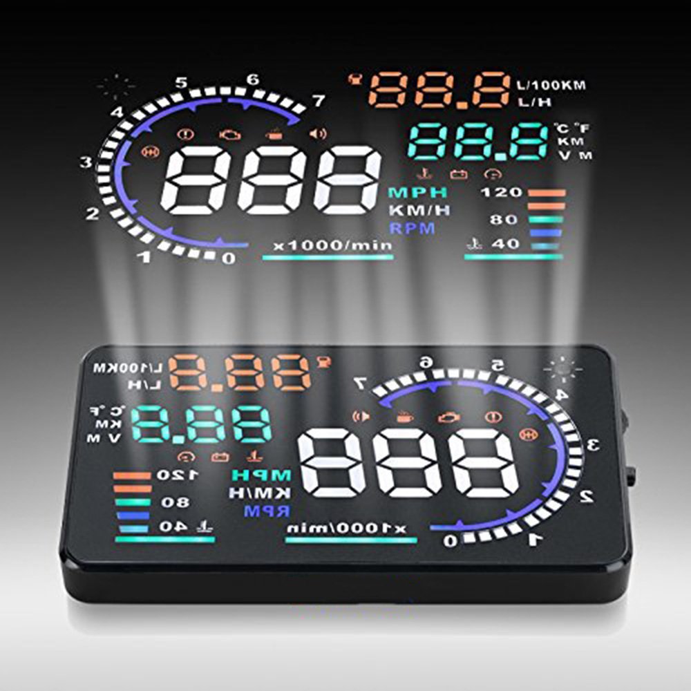 Smart Unlimited Brand New Universal 5.5" Colorful Car A8 HUD Speed Head Up Display with OBD2 Interface OverSpeed Warning Plug & Play Vehicle Speedometer KM/h MPH Display
