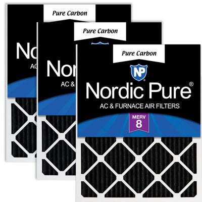 Nordic Pure 20x20x1 (19 1/2 x 19 1/2 x 3/4) Pure Carbon Pleated Odor Reduction Furnace Air Filters 3 Pack
