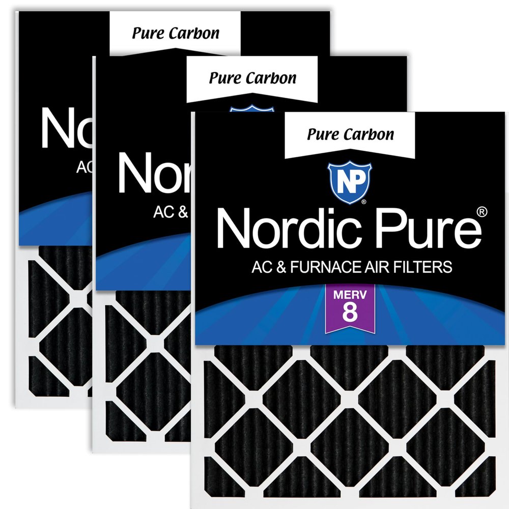 Nordic Pure 20x20x1 (19 1/2 x 19 1/2 x 3/4) Pure Carbon Pleated Odor Reduction Furnace Air Filters 3 Pack