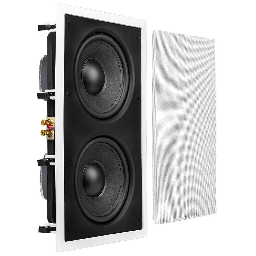 OSD Audio Dual 8" in Wall Subwoofer 350W Reinforced Back Bridge, Easy Install, Paintable Grill, IWS88