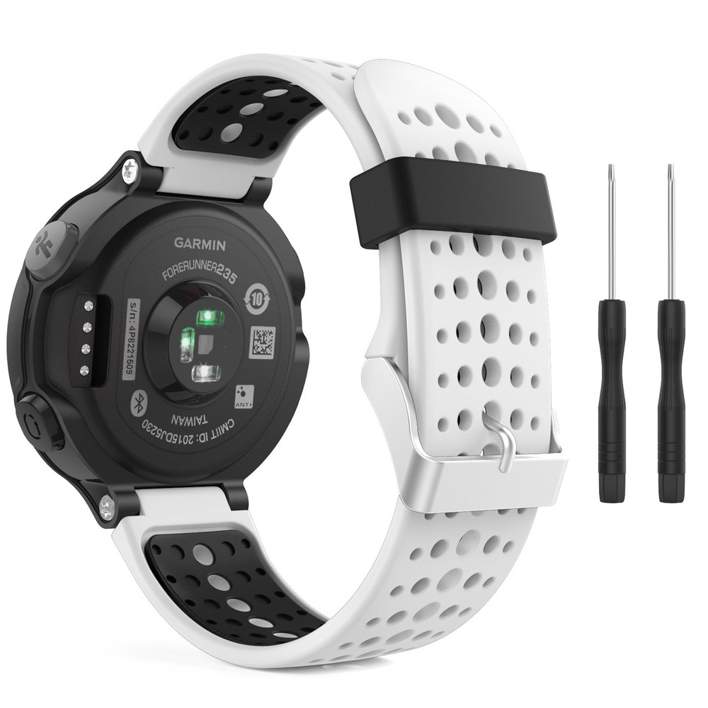 MoKo Watch Band Compatible with Garmin Forerunner 235, Soft Silicone Replacement Watch Band fit Garmin Forerunner 235/235 Lite/220/230/620/630/735XT/Approach S20/S6/S5 - White & Black