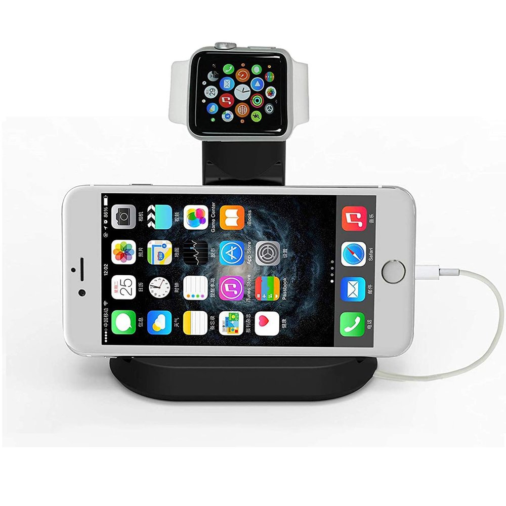 CyberTech 2 in 1 Replacement for Apple Watch and iPhone Charging Station with Built-in Insert Slots, Compatible for iPhone & Apple 2015 iWatch 3 38/42 mm (Black)