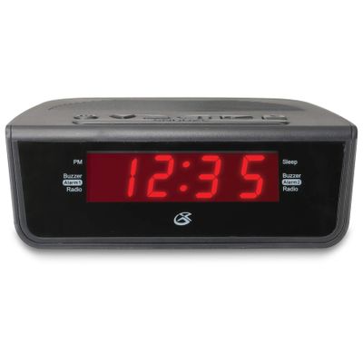GPX C224B Dual Alarm Clock AM/FM Radio with Red LED Display (Black)