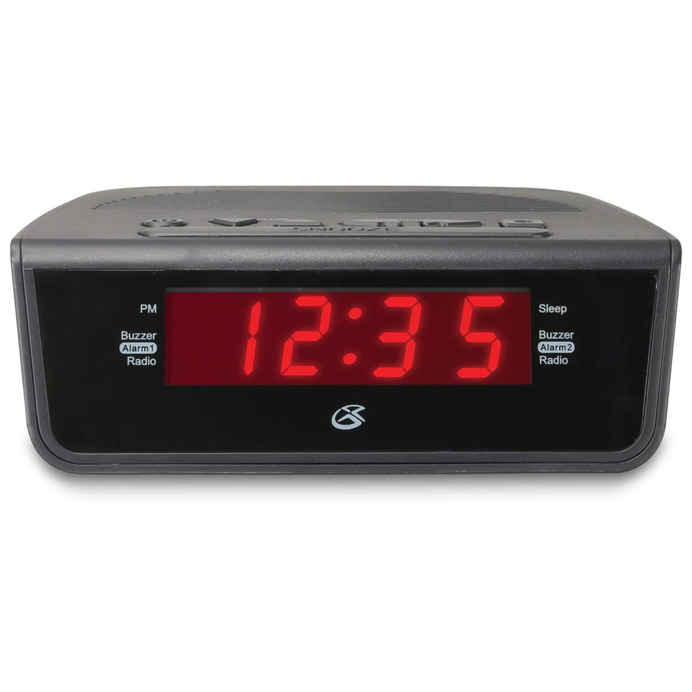 GPX C224B Dual Alarm Clock AM/FM Radio with Red LED Display (Black)