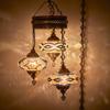 DEMMEX 3-Large 7'' Globes Turkish Moroccan Mosaic Plug-in Chandelier - Handmade Pendant Light with 15-ft Cord & Chain, Bohemian Ceiling Lamp for Living Room, Bedroom, Dining Room, 3.5 ft Brown-Amber view 1
