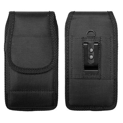 Eaglecell Nylon Cellphone Holster for Samsung Galaxy A23 A53 A36,S23 S24 S25+,FE, iPhone 12 13 14 15 16 17 Pro,TCL ION X V-Vertical Case Canvas Waist Carrying Pouch with Belt Clip/Loops, Black