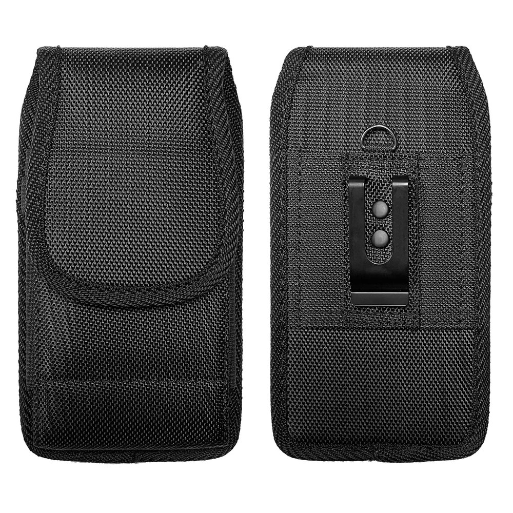 Eaglecell Nylon Cellphone Holster for Samsung Galaxy A23 A53 A36,S23 S24 S25+,FE, iPhone 12 13 14 15 16 17 Pro,TCL ION X V-Vertical Case Canvas Waist Carrying Pouch with Belt Clip/Loops, Black