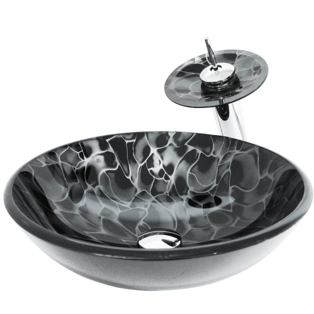 Novatto TARTARUGA Glass Vessel Bathroom Sink Set, Chrome