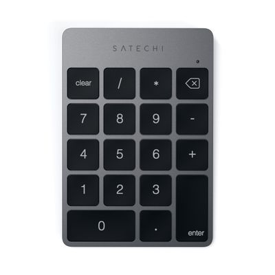 Satechi Slim Aluminum Bluetooth Keypad, Wireless Number Pad with 18 Keys, Micro USB Rechargeable Numpad, External Number Pad for MacBook Air/Pro M5/M4, iPad Air/Pro M5/M4/M3, iMac, PC - Space Gray