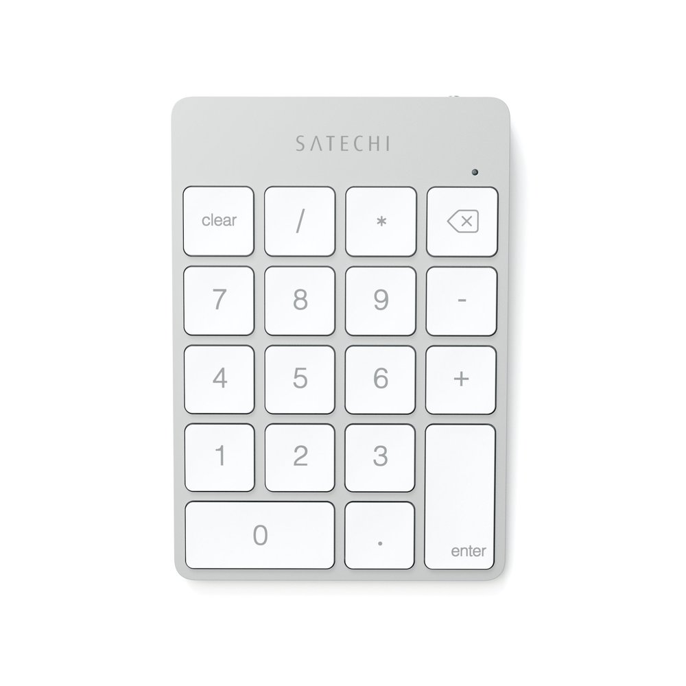 Satechi Slim Aluminum Bluetooth Keypad, Wireless Number Pad with 18 Keys, Micro USB Rechargeable Numpad, External Number Pad for MacBook Air/Pro M5/M4, iPad Air/Pro M5/M4/M3, iMac, PC - Silver