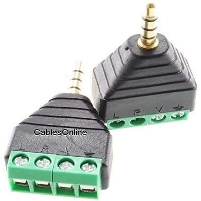CablesOnline 2-Pack 3.5mm (1/8") Stereo TRRS Male Jack to AV 4-Screw Terminal Block Balun Connectors, PL-CN16-2