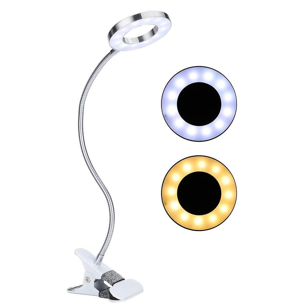 LED Reading Light, Makeup Lamp, USB Charging Adjustable Beauty Manicure Salon Desktop Led Lights with Clip for Eyebrow, Lip, Eyelash Extension, Watch Repair, 2 Brightness