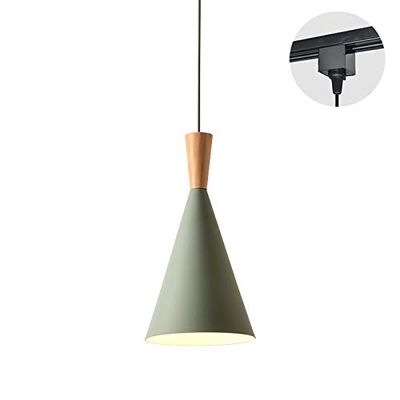 ANYE H-Type Track Light Black Adapter Pendants 3.2ft Cord Green Shade Light Wooden Light Socket Cafe Lights Loft Style Simple Metal Ceiling Lamp for Dining Room Cafe Restaurant Bulbs Not Included