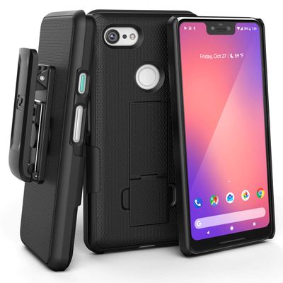 Encased DuraClip Pixel 3 XL Belt Clip Case, Slim Fit Holster Shell Combo (Rubberized Grip) Smooth Black