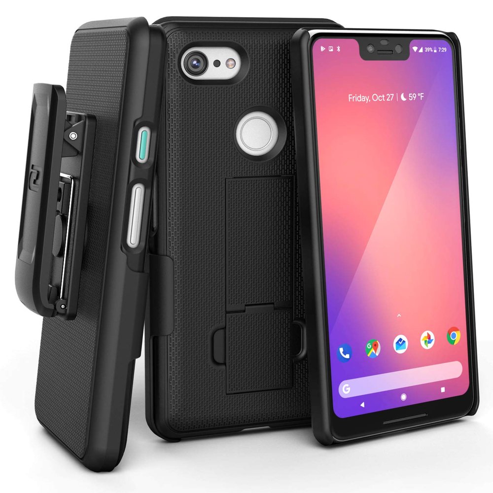 Encased DuraClip Pixel 3 XL Belt Clip Case, Slim Fit Holster Shell Combo (Rubberized Grip) Smooth Black