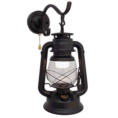 LIN XIAO HAO mayu Pull Chain Switch Kerosene Lantern Wall Lamp Retro Bedroom Bedside Iron and Glass Shade Wall Sconces, Black Finish