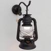 LIN XIAO HAO mayu Pull Chain Switch Kerosene Lantern Wall Lamp Retro Bedroom Bedside Iron and Glass Shade Wall Sconces, Black Finish view 3