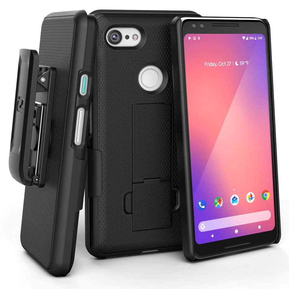 Encased DuraClip Pixel 3 Belt Clip Case, Slim Fit Holster Shell Combo (Rubberized Grip) Smooth Black