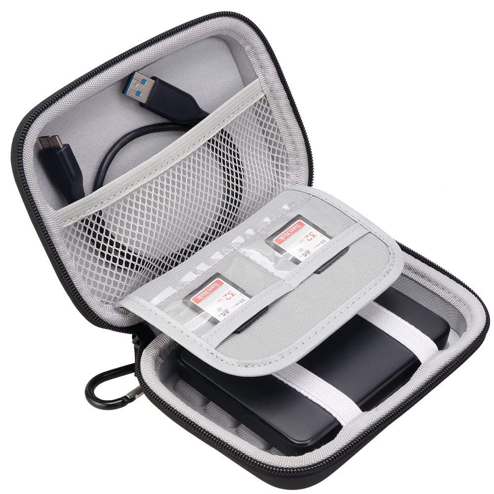 Lacdo Hard Drive Carrying Case for Toshiba Canvio Basics/Toshiba Canvio Flex/Canvio Advance/Canvio Gaming Portable External Hard Drive 1TB 2TB 3TB 4TB HDD Shockproof Travel Bag, Black+Gray