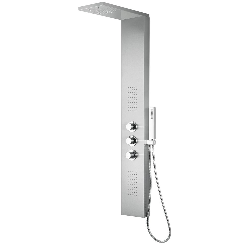 Blue Ocean  56" Stainless Steel SPS8729 Thermostatic Shower Panel Column System with Rainfall Shower Head, Body Nozzles, and Handheld Shower Head, Shower Tower
