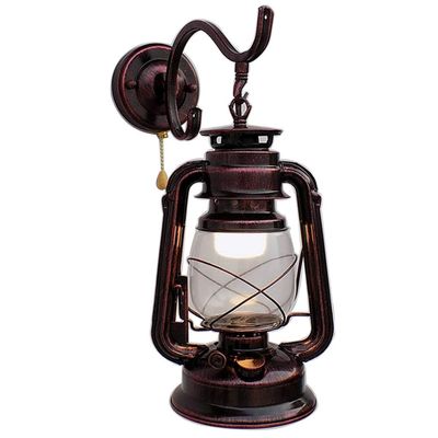 LIN XIAO HAO mayu Kerosene Lantern Pull Chain Wall Lamp Retro Bedroom Bedside Iron and Glass Shade Wall Sconces (Color : Red Bronze)