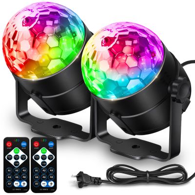 [2-Pack] Disco Ball DJ Party Lights Sound Activated with Remote Control Strobe Lamp 7 Modes Stage Light for Home Room Dance Parties Karaoke Halloween Christmas Birthday Decorations