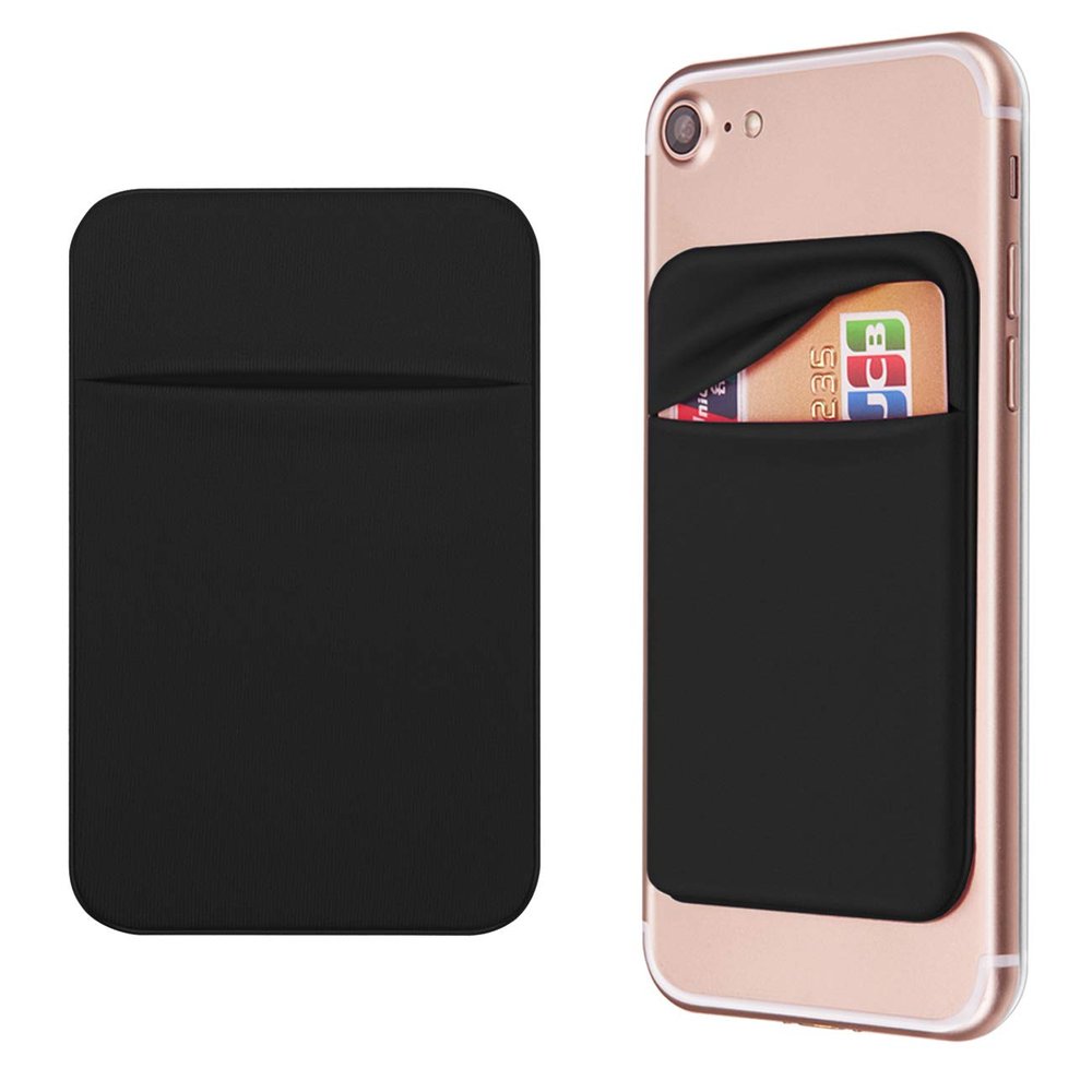 OBVIS Cell Phone Card Holder Stick On Wallet Sleeve, Black, 2 Pack