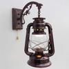 LIN XIAO HAO mayu Pull Chain Switch Kerosene Lantern Wall Lamp Retro Bedroom Bedside Iron and Glass Shade Wall Sconces, Red Bronze Finish view 3