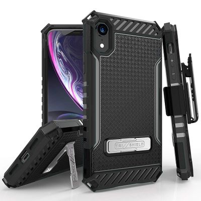 Beyond Cell Trishield Series Compatible With iPhone XR Case/ Military Grade Rugged Cover + [Metal Kickstand]+[Belt Clip Holster] Compatible With Apple iPhone XR 6.1 (2018)-Black