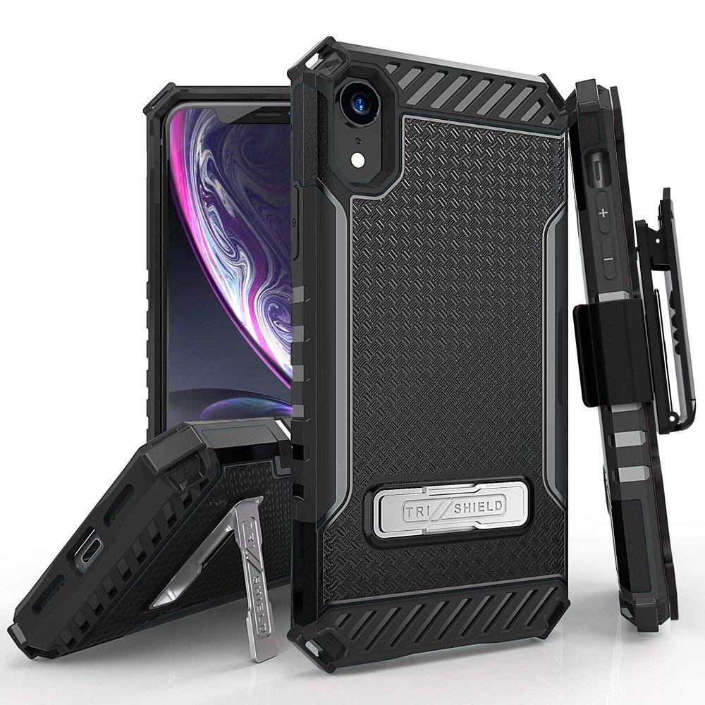 Beyond Cell Trishield Series Compatible With iPhone XR Case/ Military Grade Rugged Cover + [Metal Kickstand]+[Belt Clip Holster] Compatible With Apple iPhone XR 6.1 (2018)-Black