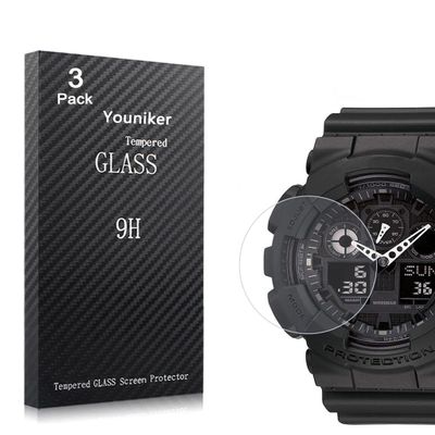 Youniker 3 Pack Compatible for GA100 Screen Protector Tempered Glass for GA-100 Watch Screen Protector Foils Glass Anti-Scratch Anti-Fingerprint Bubble Free