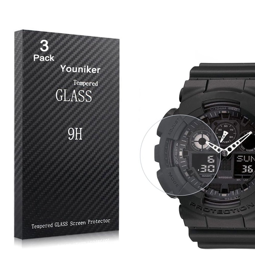 Youniker 3 Pack Compatible for GA100 Screen Protector Tempered Glass for GA-100 Watch Screen Protector Foils Glass Anti-Scratch Anti-Fingerprint Bubble Free