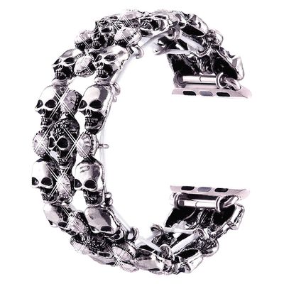 VIQIV Skull Bands Compatible with Apple Watch Ultra Band 42mm 44mm 45mm 49mm iWatch Series SE 9 8 7 6 5 4 3 2, Diamond Rhinestone Stainless Steel Metal Bracelet Wristband Strap for Halloween Men women