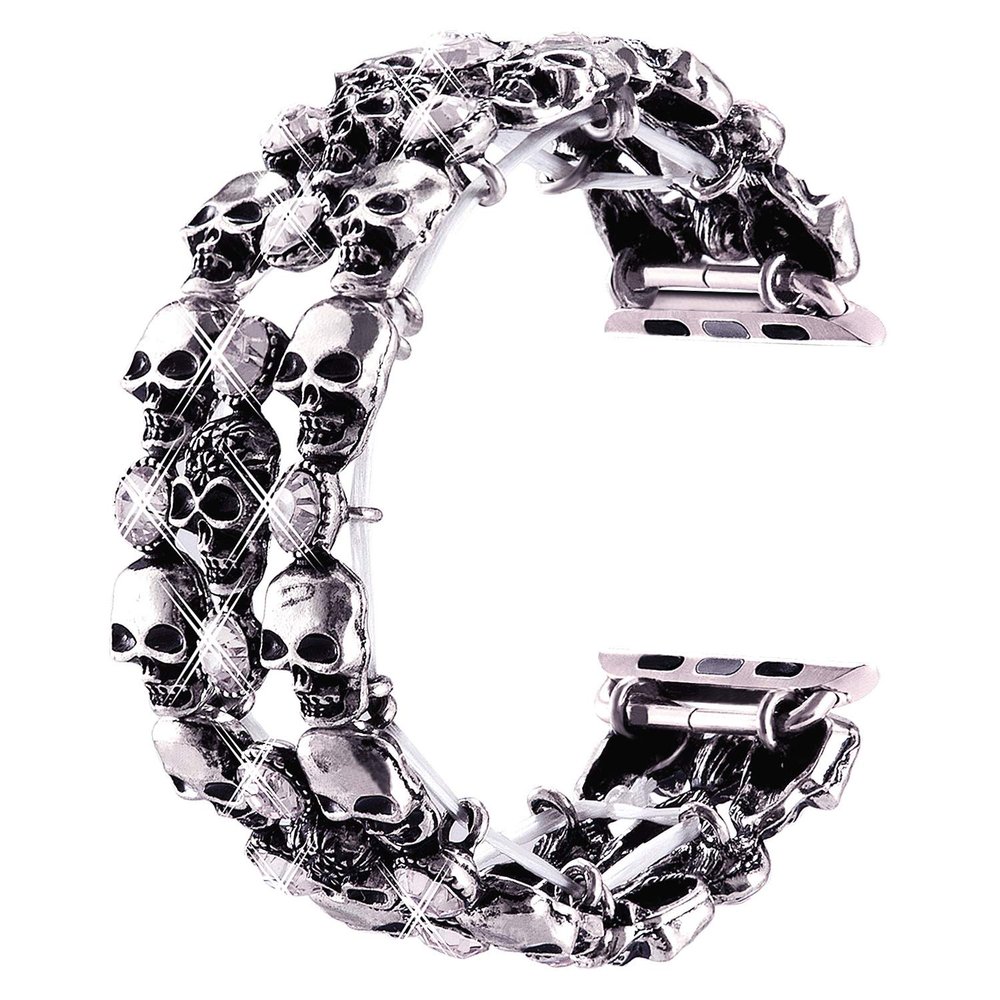 VIQIV Skull Bands Compatible with Apple Watch Ultra Band 42mm 44mm 45mm 49mm iWatch Series SE 9 8 7 6 5 4 3 2, Diamond Rhinestone Stainless Steel Metal Bracelet Wristband Strap for Halloween Men women