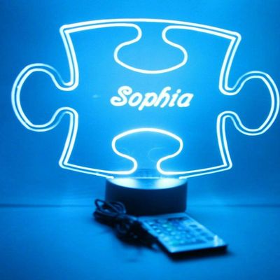 MIRROR MANIA Puzzle Piece Autism Light Up Lamp LED Personalized Table Lamp - It's Wow, with Remote, 16 Color Options, Dimmer, Free Engraved, Great Gift