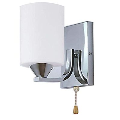 ZJZTD Pull Chain Wall Lamp E27 Retro Bedroom Bedside Iron and Glass Shade Wall Sconces, Chrome Finish