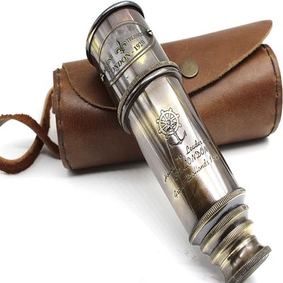 1920 Brass Maritime Vintage Telescope Handheld Pirate Spyglass with Authentic Pure Leather Case Nautical Monocular for Collectors, Hiking, Gift Dcor 15 Expandable