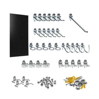 Triton Products TPB-36BKH-Kit 24-Inch W x 48-Inch H Custom Painted Jet Heavy Duty Tempered Round Hole Pegboards with Locking Hook Assortment, Black