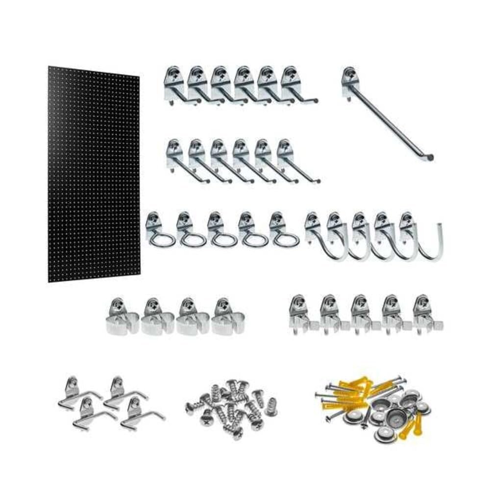 Triton Products TPB-36BKH-Kit 24-Inch W x 48-Inch H Custom Painted Jet Heavy Duty Tempered Round Hole Pegboards with Locking Hook Assortment, Black