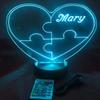 Puzzle Piece Autism Heart Night Light Up Lamp LED Stand Engraved Table Lamp Custom Engraved Room Decor Featuring 16 Color Changing Options | Christmas Holiday Birthday Gift | Personalized Free view 3