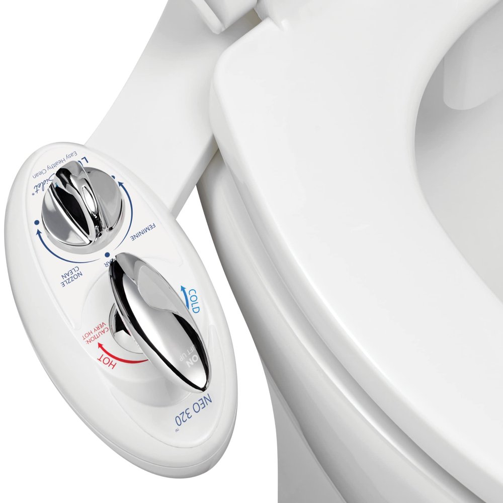LUXE Bidet NEO 320 - Warm Water, Dual Nozzle, Self-Cleaning, Non-Electric Bidet Attachment for Toilet Seat, Adjustable Water Pressure, Rear & Feminine Wash (White)