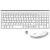 FENIFOX Keyboard and Mouse Wireless, USB 2.4GHz Combo Silent Quiet Low Profile Compact Full Size Flat Slim Thin Portable with Number Pad Soft Cover for PC Laptop Computer Office - White & Silver view 1