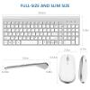 FENIFOX Keyboard and Mouse Wireless, USB 2.4GHz Combo Silent Quiet Low Profile Compact Full Size Flat Slim Thin Portable with Number Pad Soft Cover for PC Laptop Computer Office - White & Silver view 2