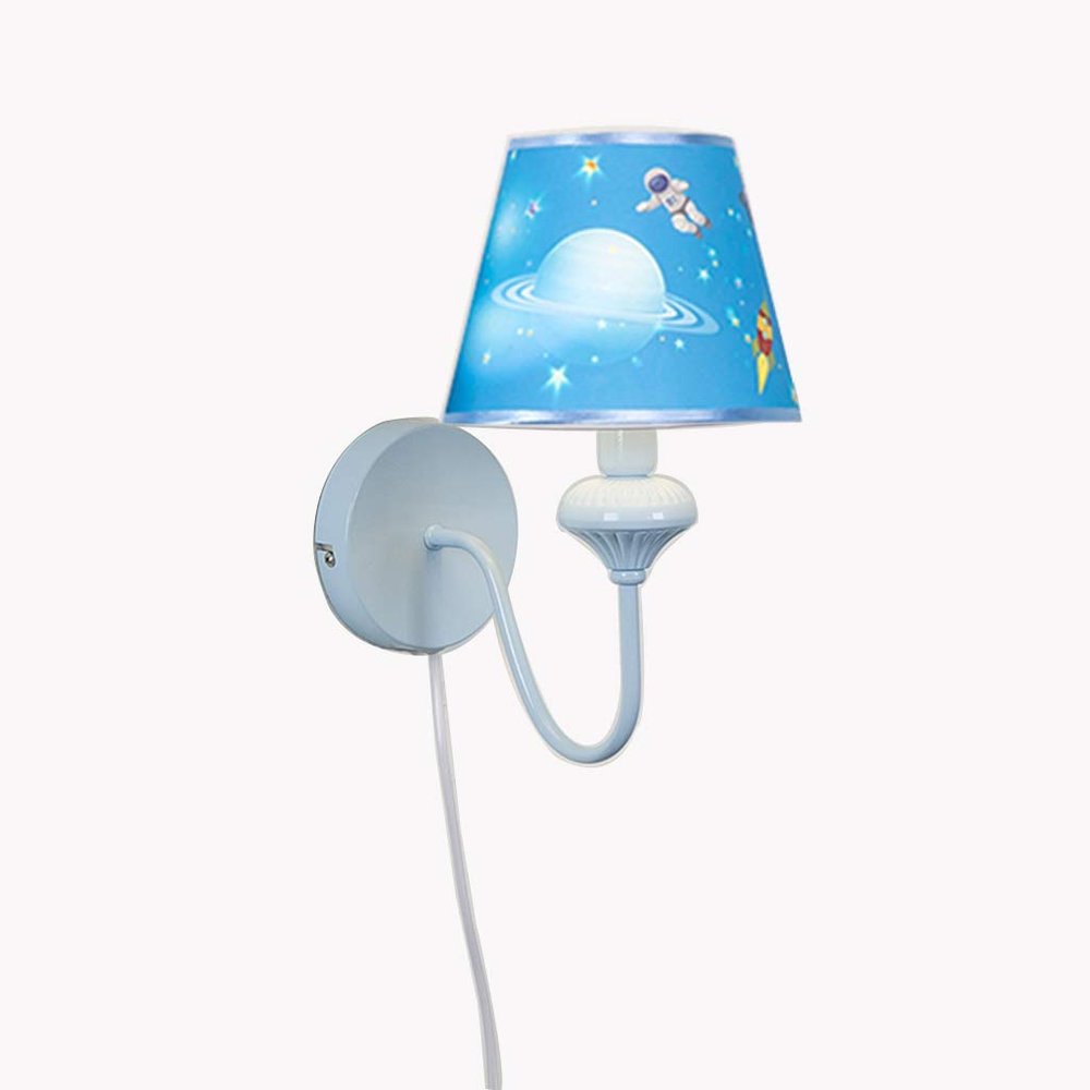 ZJZTD Plug-in Children's Wall Lamp E14 Retro Bedroom Bedside Metal and Cloth Shade Wall Sconces