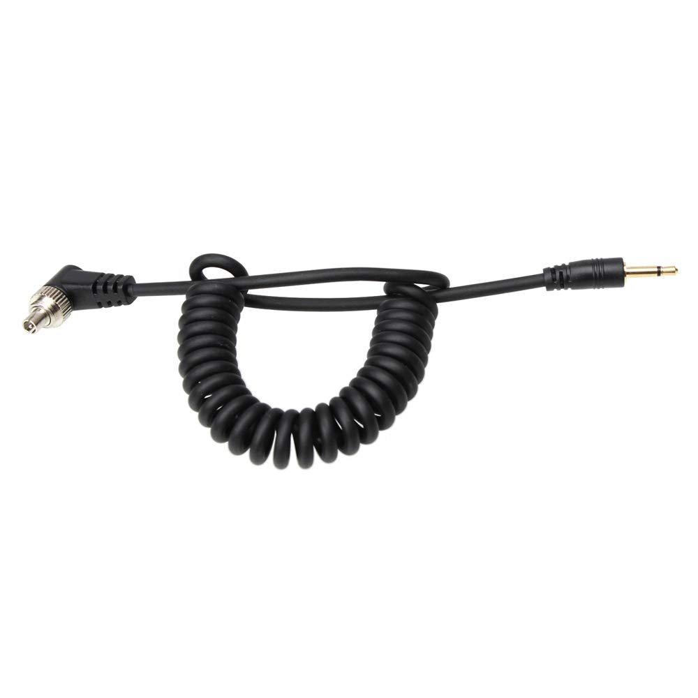 Foto&Tech 2.5 mm Jack to Male Flash PC Sync Coiled Cable with Screw Lock for Trigger Studio Light, 12-Inch Coiled to 34-Inch Max Stretch