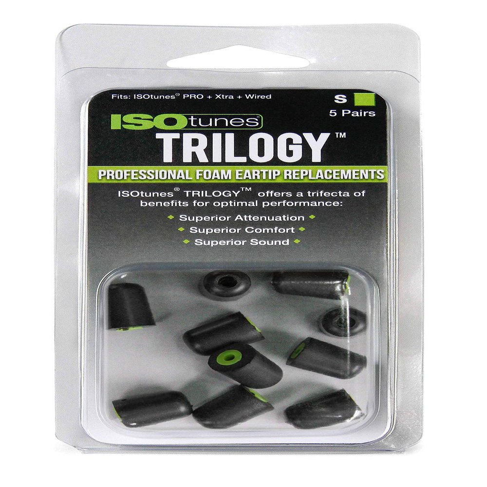 ISOtunes Trilogy Foam Ear Protection Eartips (5 Pair Pack, Small, Green)