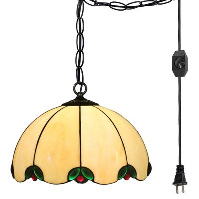 STGLIGHTING Swag Tiffany Baroque Style Glass Lampshade Ceiling Lamp Colorful Chandelier with 15ft Plug-in UL On/Off Dimmer Switch Cord for Bedroom Background Wall Dining Room Bulbs Not Included